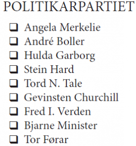 Politikarpartiet, liste, utan hovud