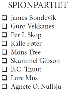 Spionpartiet, liste