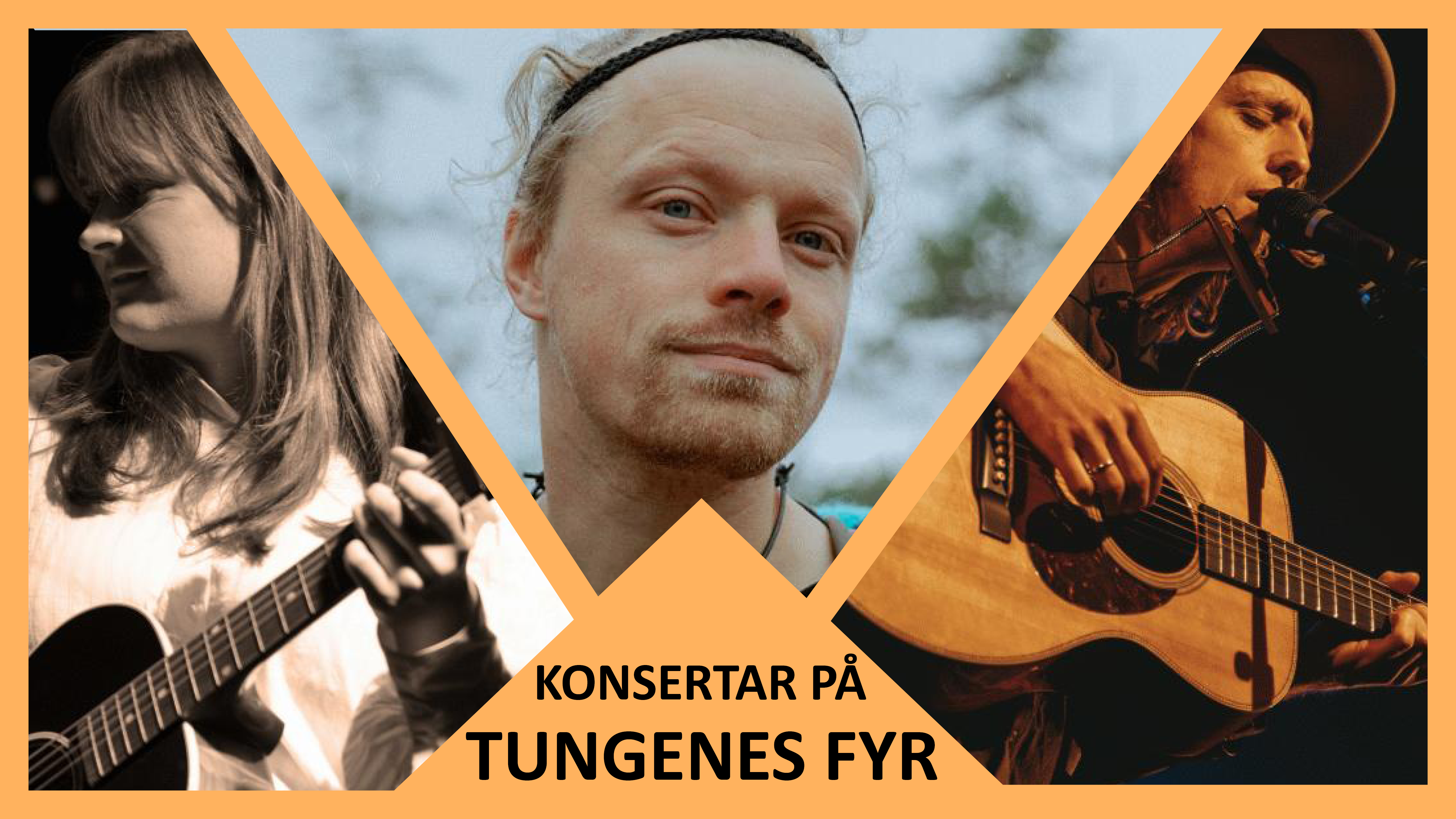 Bilete viser artistane Vilde Bye, Moddi og Jonas Alaska i ein collage med teksten Torsdag på Tungenes