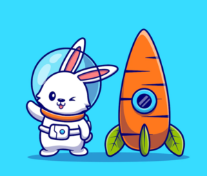 tegneserie av en gulrot og en kanin med astronauthjelm